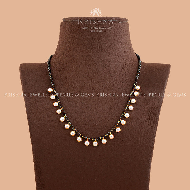 Single Line Gold Pearl Necklace Chain - Krishna Jewellers Pearls and Gems