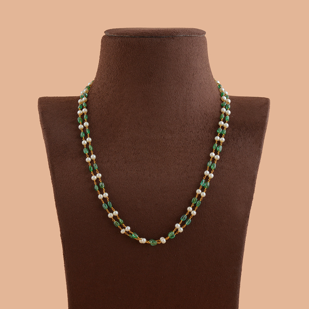 Multiline Pearl With Emerald Beads - Krishna Jewellers Pearls and Gems