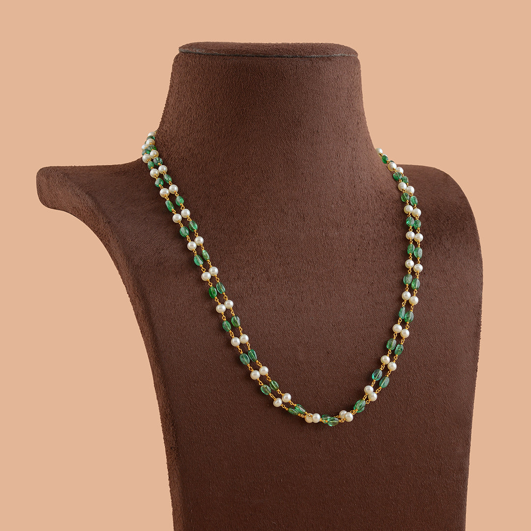 Multiline Pearl With Emerald Beads - Krishna Jewellers Pearls and Gems