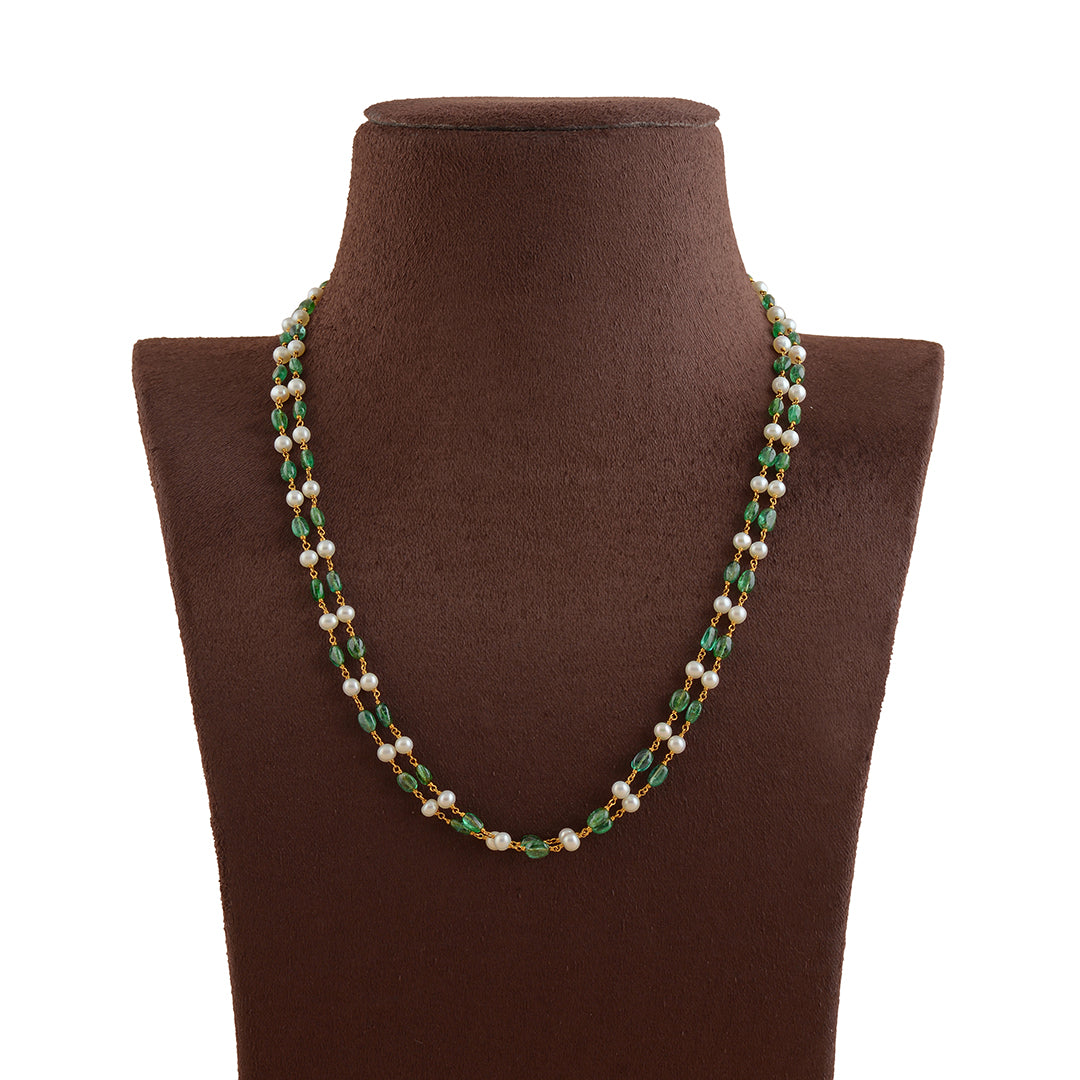 Multiline Pearl With Emerald Beads - Krishna Jewellers Pearls and Gems