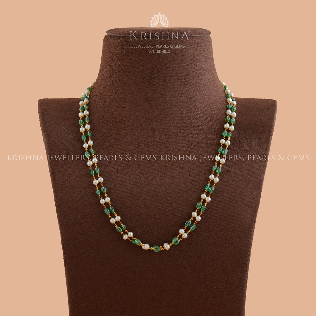 Multiline Pearl With Emerald Beads - Krishna Jewellers Pearls and Gems