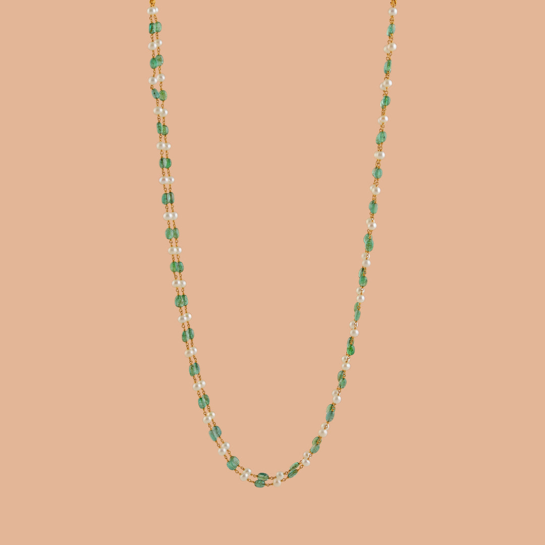 Multiline Pearl With Emerald Beads - Krishna Jewellers Pearls and Gems