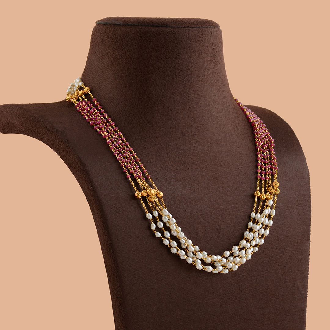 Multiline Rice Pearl Necklace in Gold - Krishna Jewellers Pearls and Gems