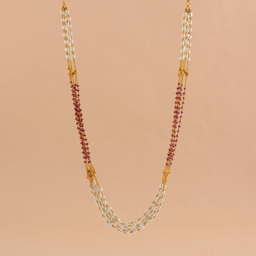 Multiline Rice Pearl Necklace in Gold - Krishna Jewellers Pearls and Gems