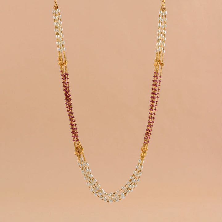 Multiline Rice Pearl Necklace in Gold - Krishna Jewellers Pearls and Gems