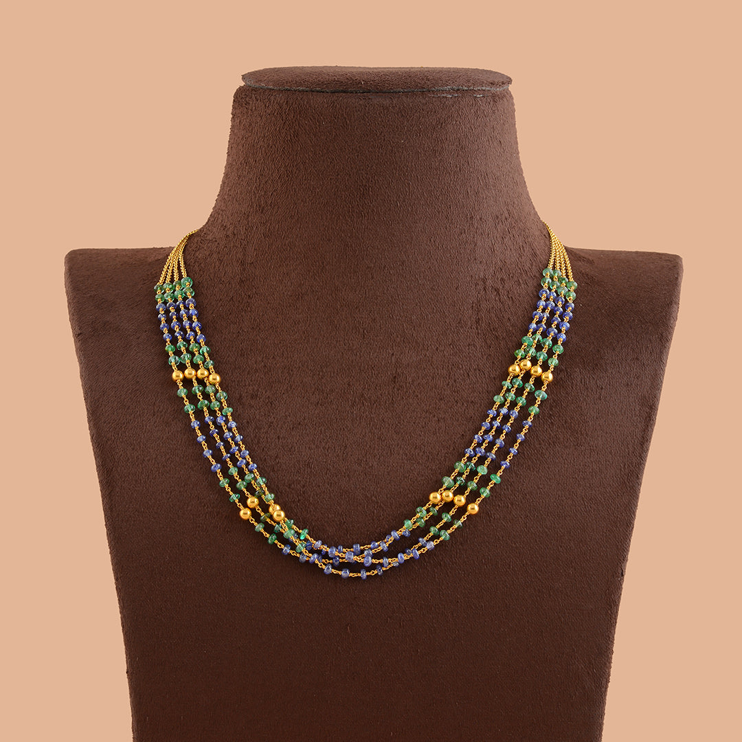 Emerald and Tanzanite Gold Necklace - Krishna Jewellers Pearls and Gems