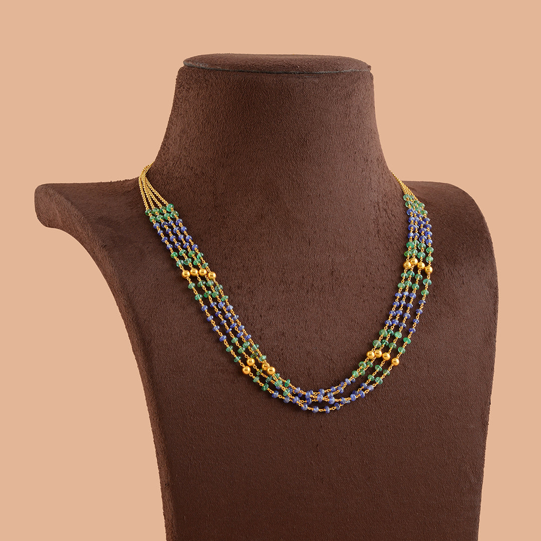 Emerald and Tanzanite Gold Necklace - Krishna Jewellers Pearls and Gems