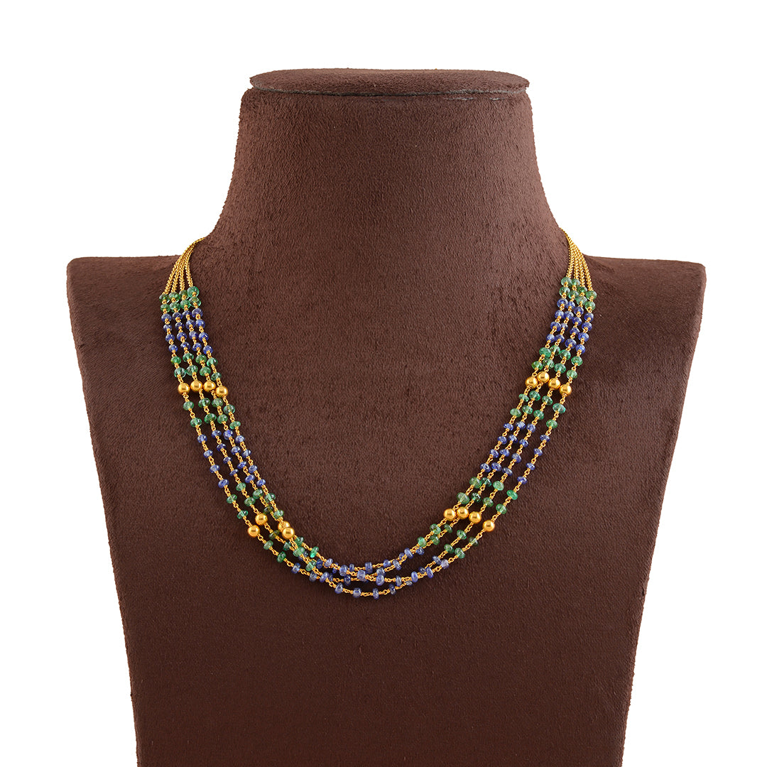 Emerald and Tanzanite Gold Necklace - Krishna Jewellers Pearls and Gems