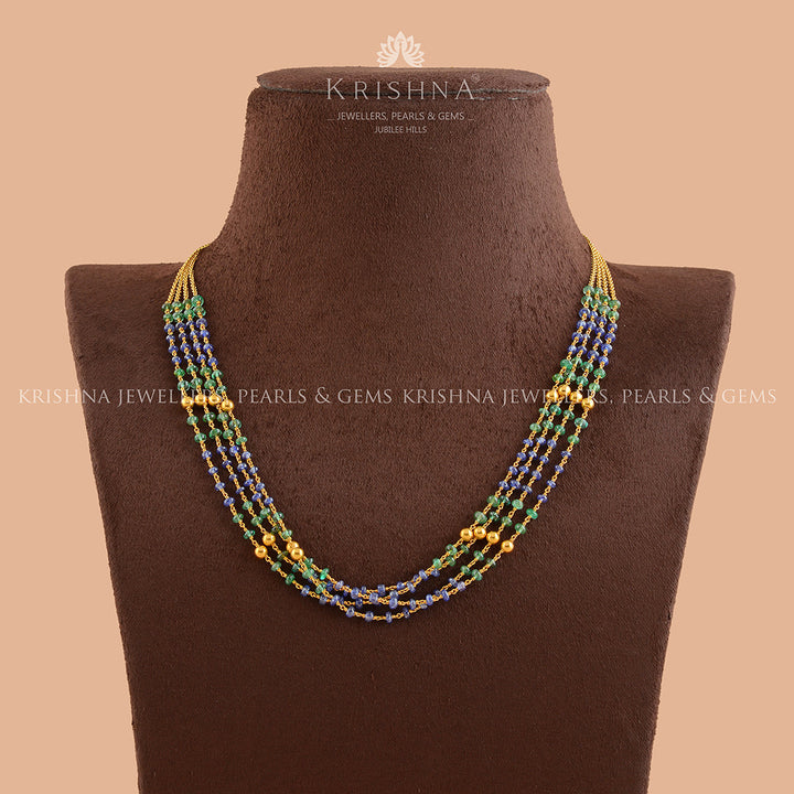 Emerald and Tanzanite Gold Necklace - Krishna Jewellers Pearls and Gems