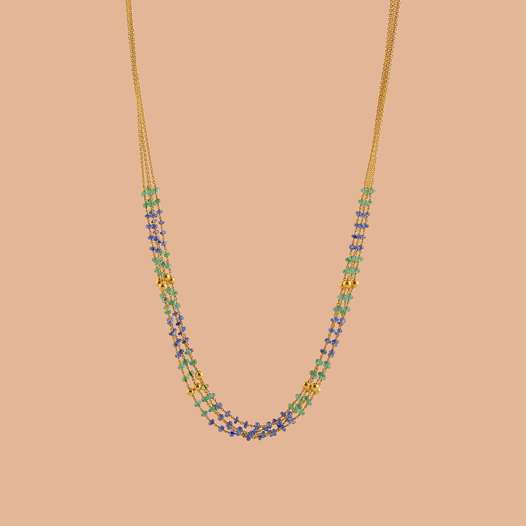 Emerald and Tanzanite Gold Necklace - Krishna Jewellers Pearls and Gems