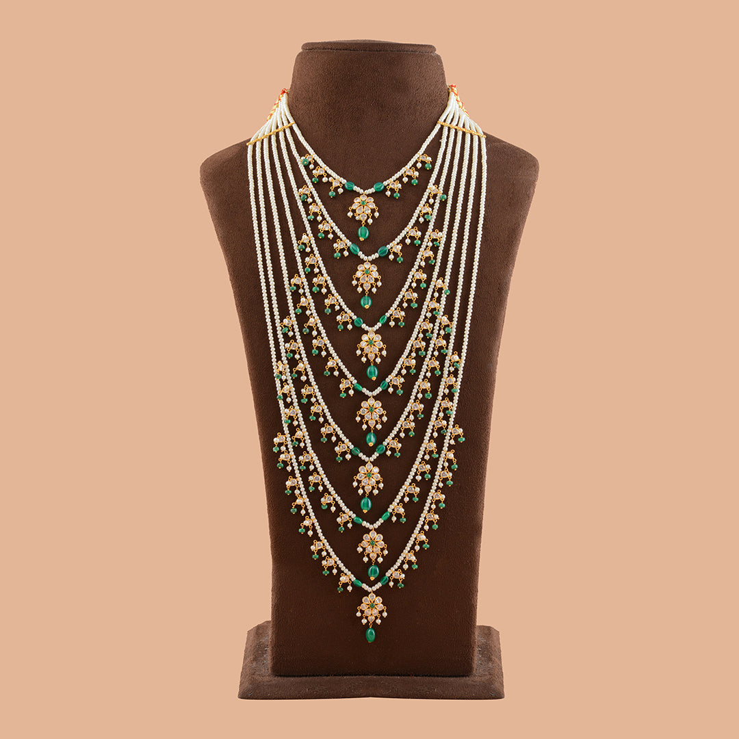 Traditioal Gold Pearl Satlada Haram - Krishna Jewellers Pearls and Gems