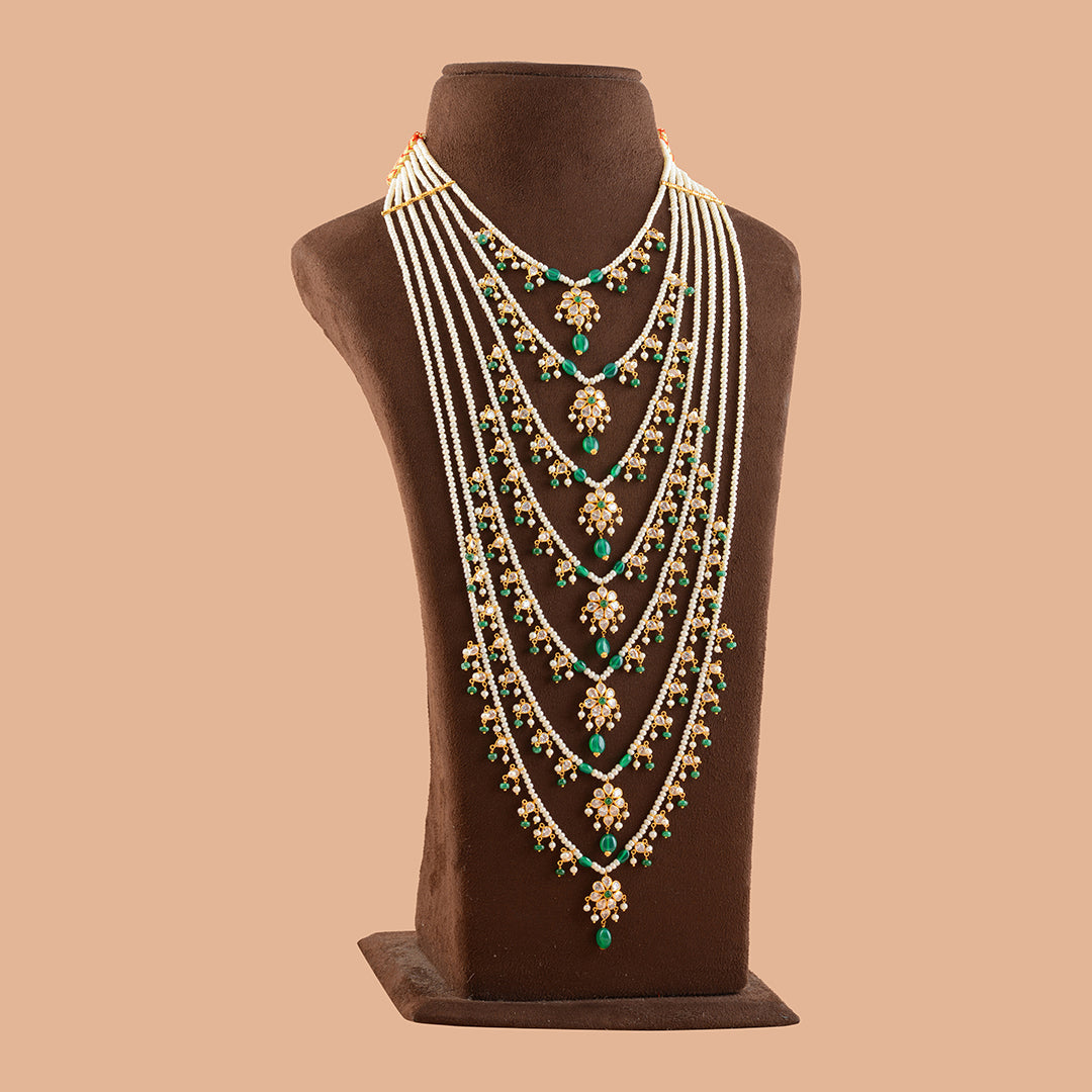 Traditioal Gold Pearl Satlada Haram - Krishna Jewellers Pearls and Gems