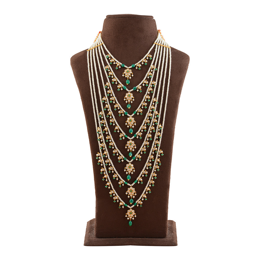 Traditioal Gold Pearl Satlada Haram - Krishna Jewellers Pearls and Gems