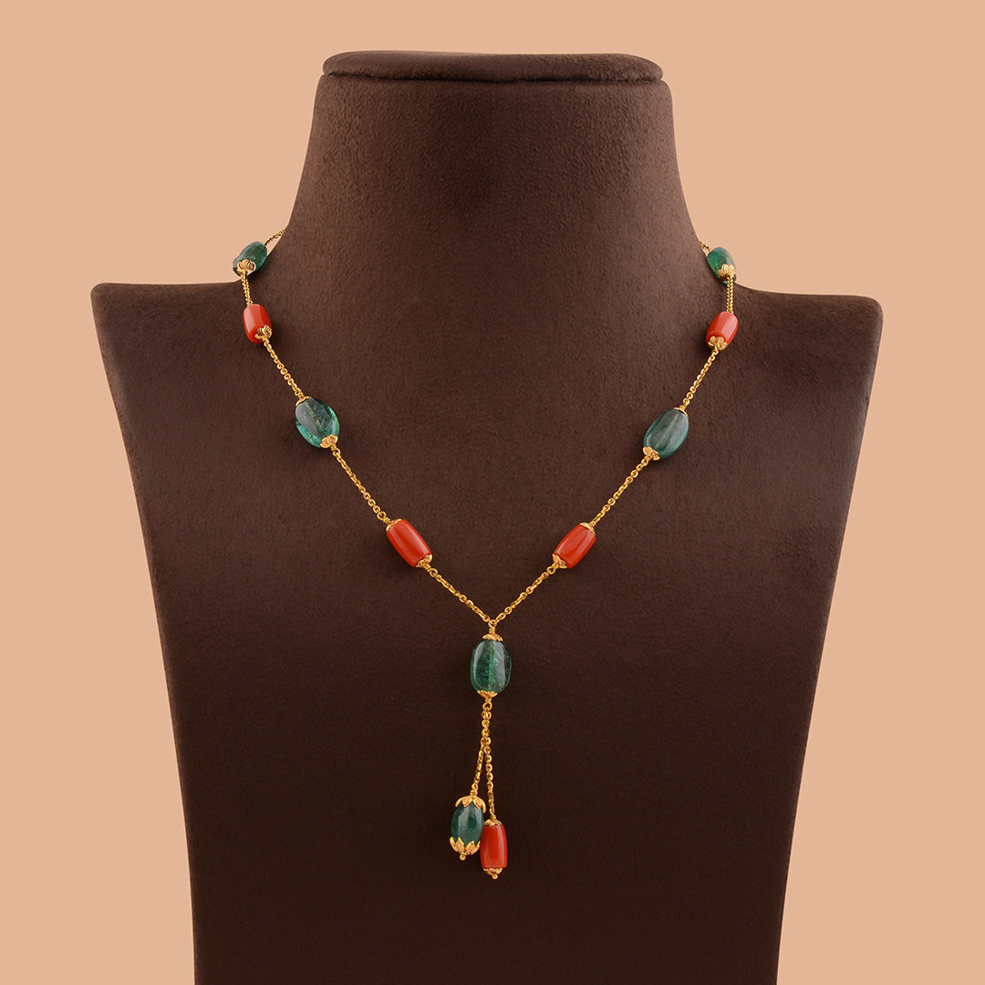 Exotic Coral and Emerald Gold Chain - Krishna Jewellers Pearls and Gems
