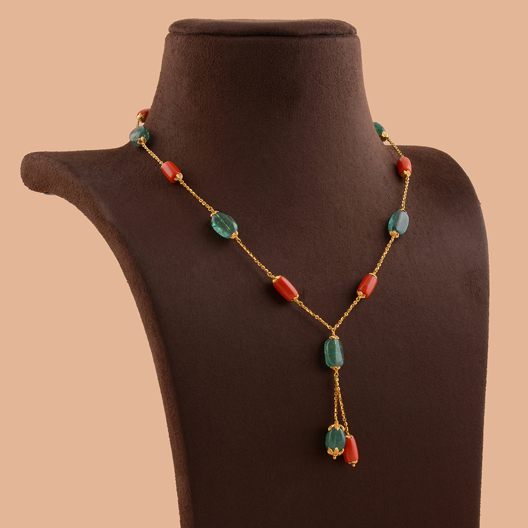 Exotic Coral and Emerald Gold Chain - Krishna Jewellers Pearls and Gems