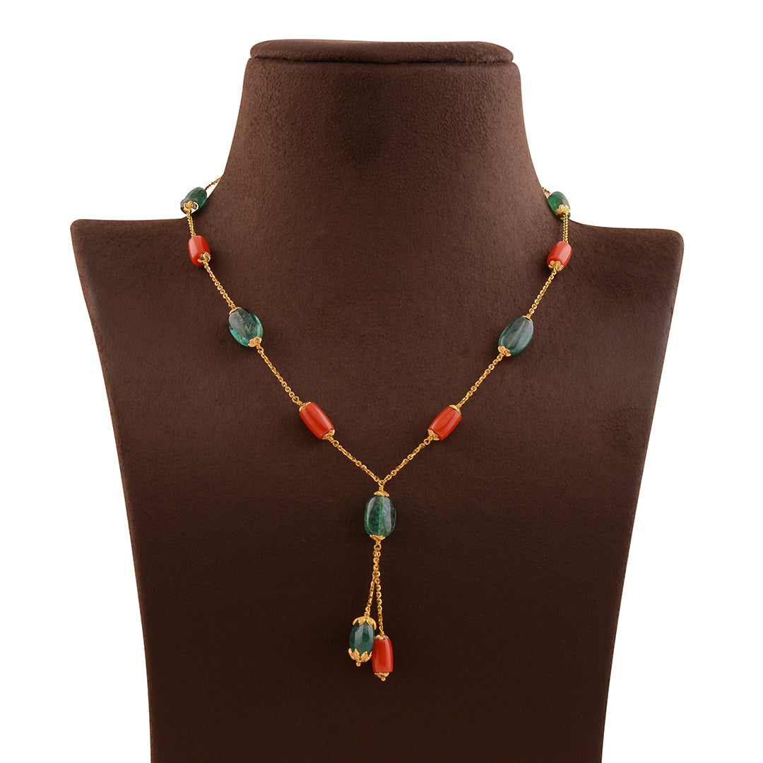 Exotic Coral and Emerald Gold Chain - Krishna Jewellers Pearls and Gems