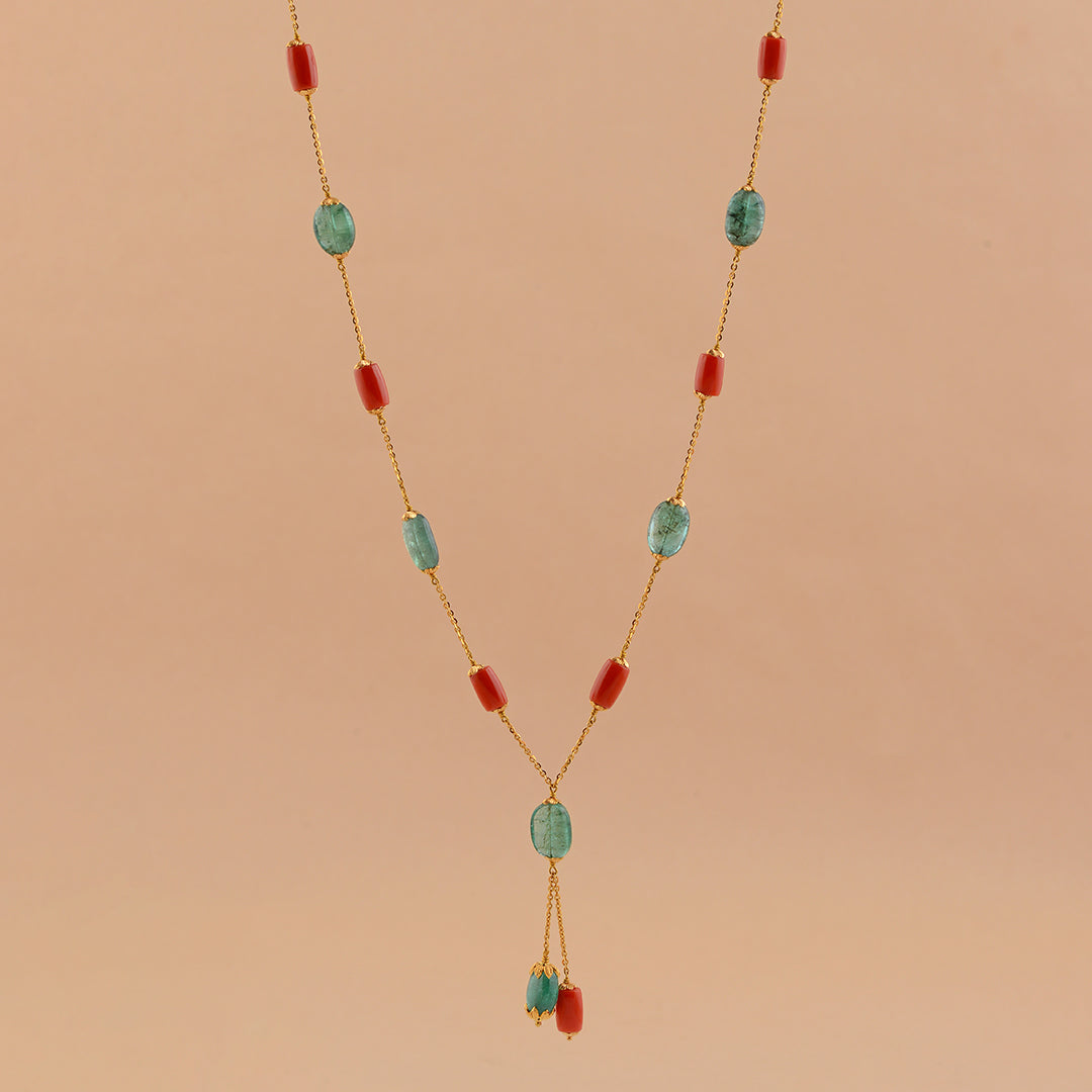 Exotic Coral and Emerald Gold Chain - Krishna Jewellers Pearls and Gems