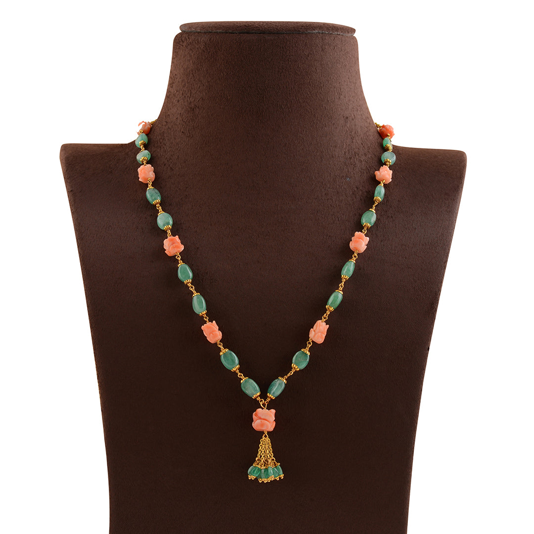 Emerald and Coral Gold Necklace - Krishna Jewellers Pearls and Gems
