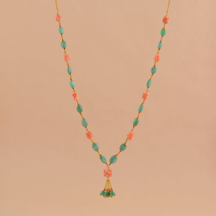 Emerald and Coral Gold Necklace - Krishna Jewellers Pearls and Gems