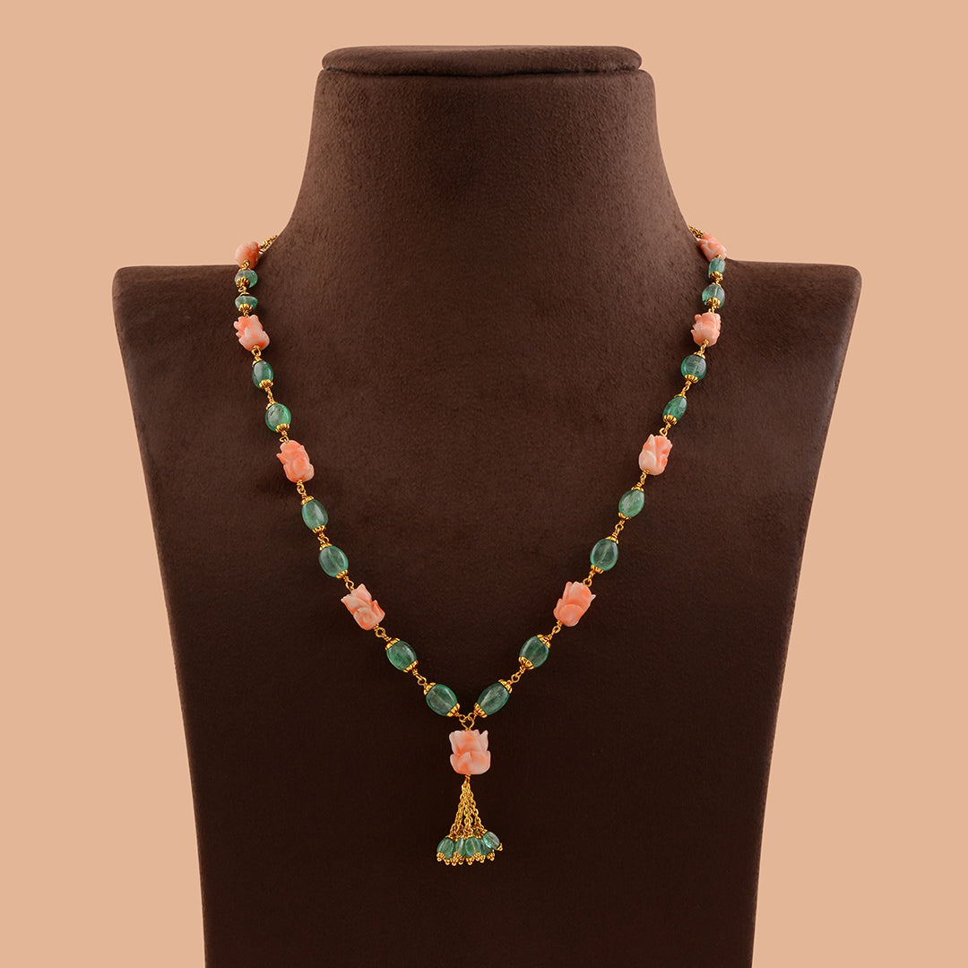 Classic Emerald and Coral Necklace - Krishna Jewellers Pearls and Gems