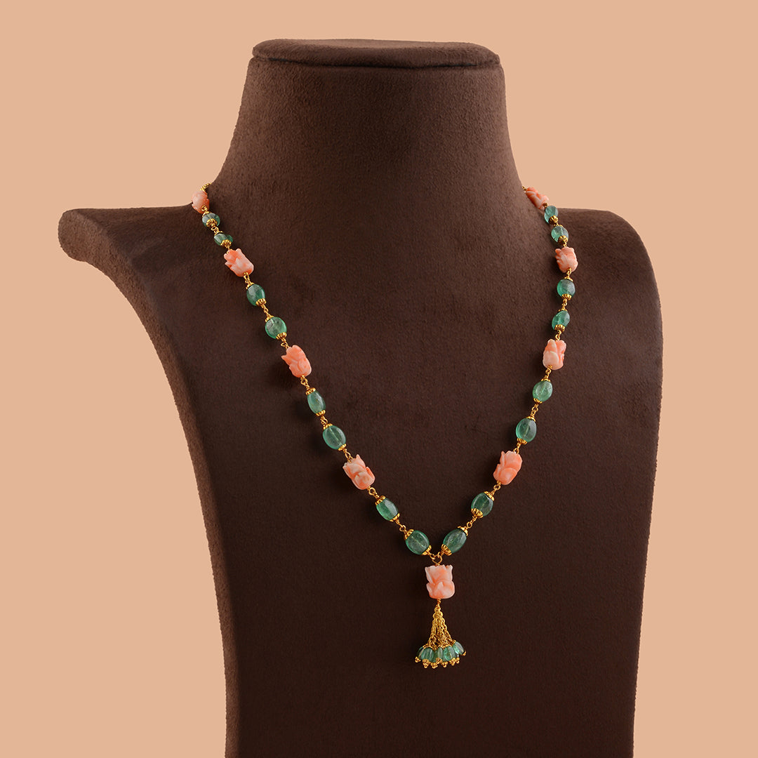 Classic Emerald and Coral Necklace - Krishna Jewellers Pearls and Gems