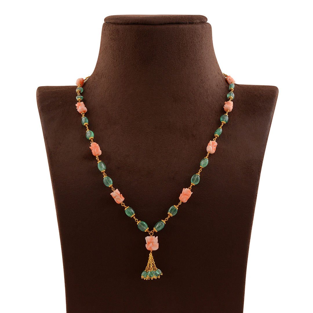 Classic Emerald and Coral Necklace - Krishna Jewellers Pearls and Gems