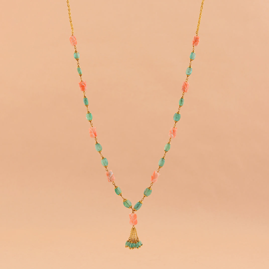 Classic Emerald and Coral Necklace - Krishna Jewellers Pearls and Gems