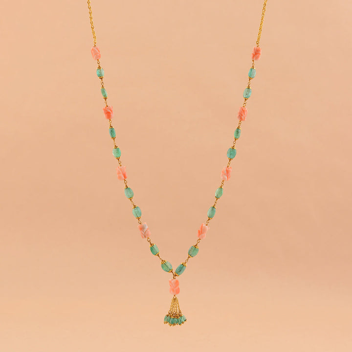 Classic Emerald and Coral Necklace - Krishna Jewellers Pearls and Gems