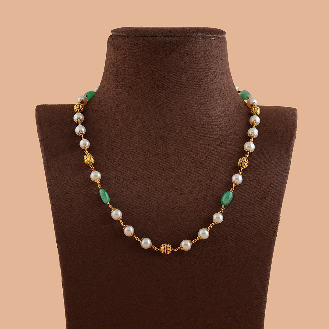 Deluxe Pearl and Emerald Gold Chain - Krishna Jewellers Pearls and Gems