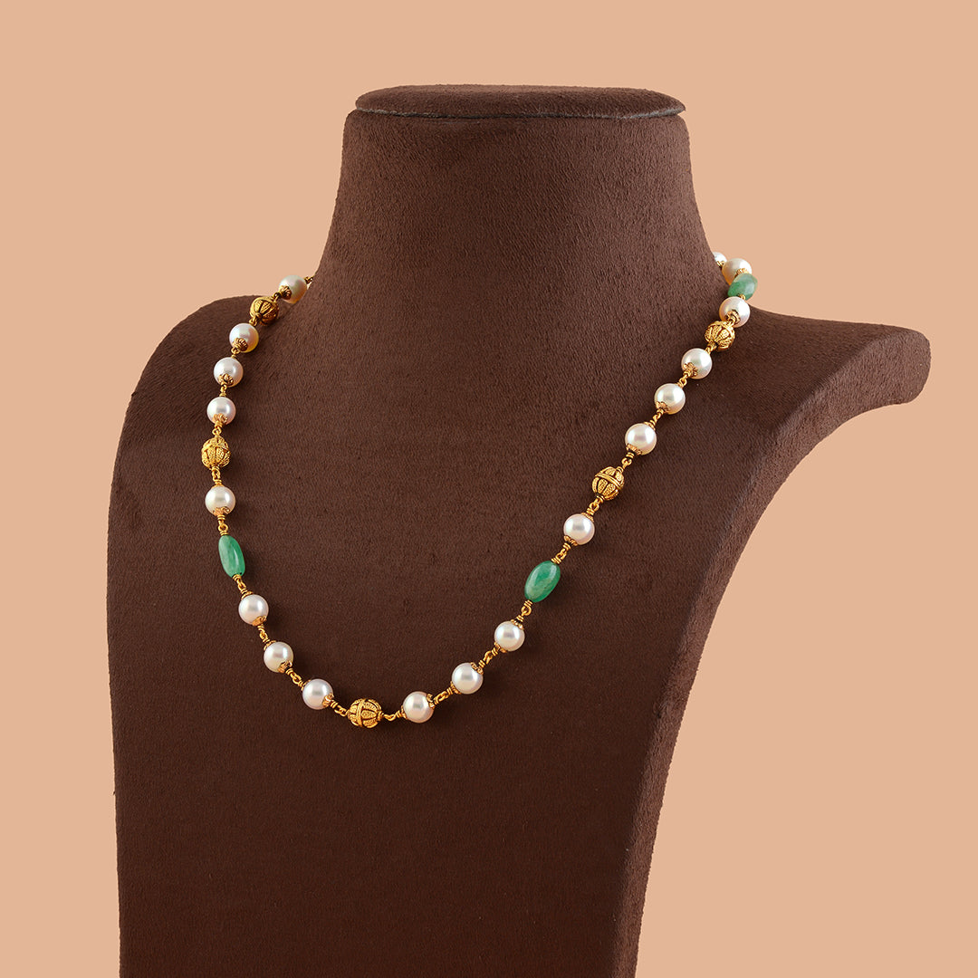 Deluxe Pearl and Emerald Gold Chain - Krishna Jewellers Pearls and Gems