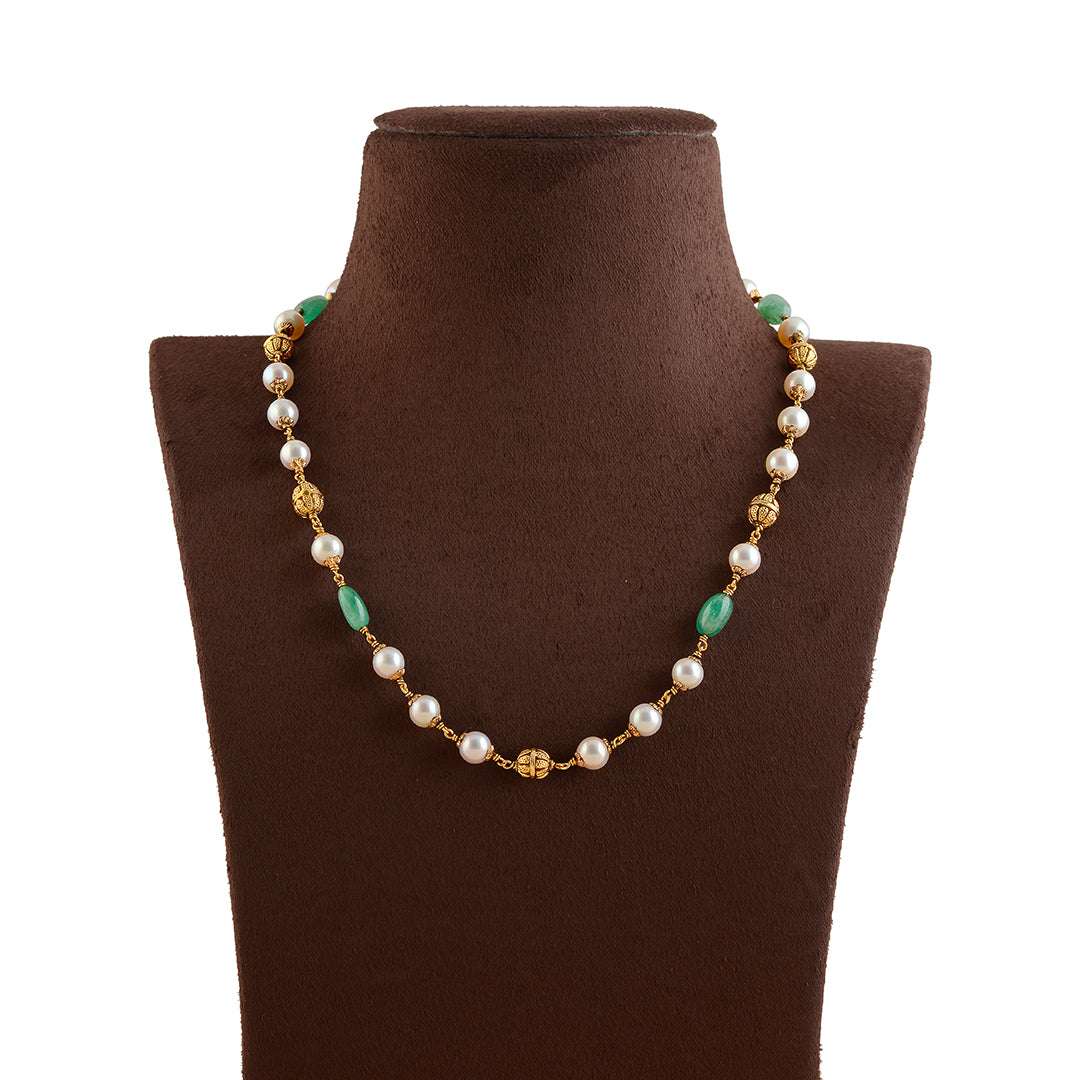 Deluxe Pearl and Emerald Gold Chain - Krishna Jewellers Pearls and Gems