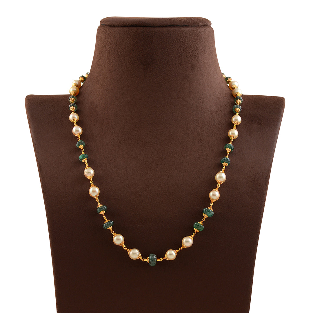 Beautiful Emerald and Cultured Pearl Necklace - Krishna Jewellers Pearls and Gems