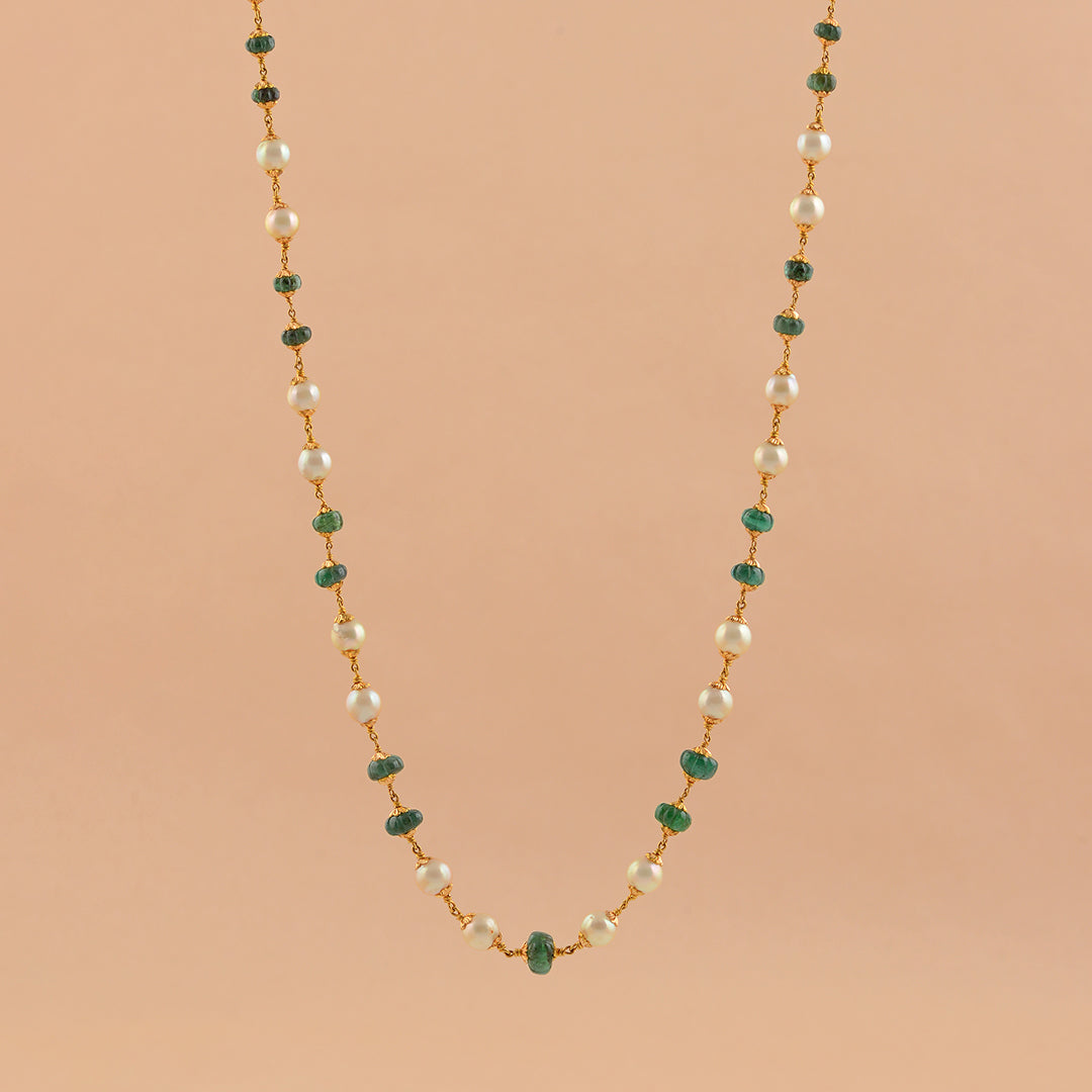 Beautiful Emerald and Cultured Pearl Necklace - Krishna Jewellers Pearls and Gems