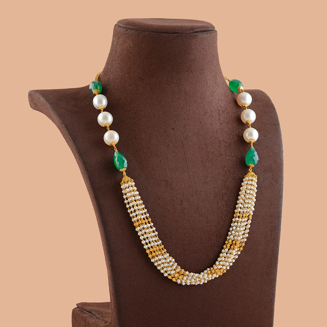 Artistic Gold Pearl Necklace With Beads - Krishna Jewellers Pearls and Gems