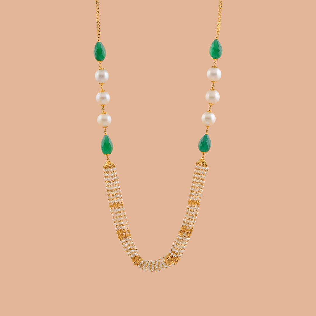 Artistic Gold Pearl Necklace With Beads - Krishna Jewellers Pearls and Gems
