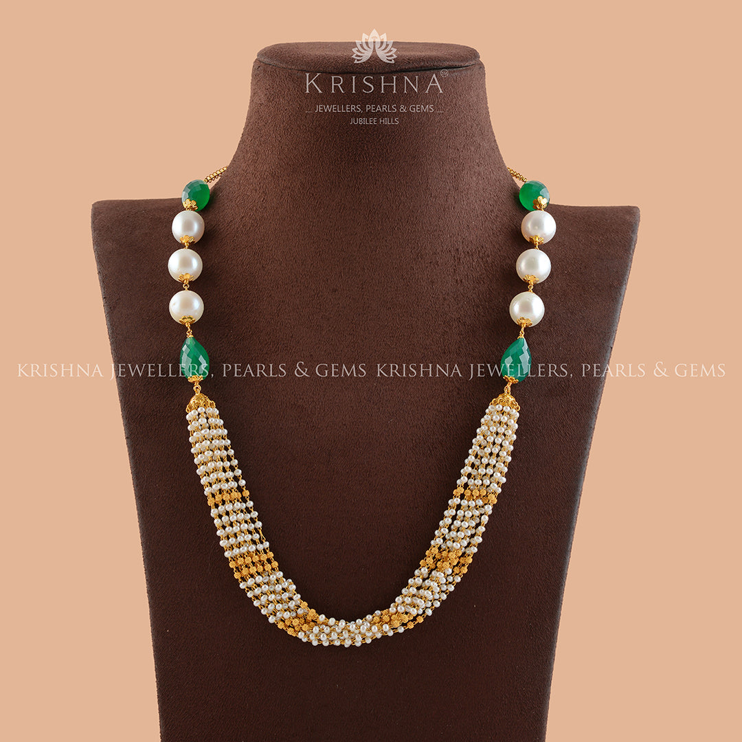 Artistic Gold Pearl Necklace With Beads - Krishna Jewellers Pearls and Gems