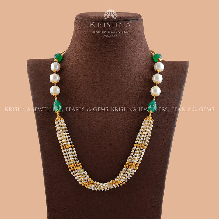 Artistic Gold Pearl Necklace With Beads - Krishna Jewellers Pearls and Gems