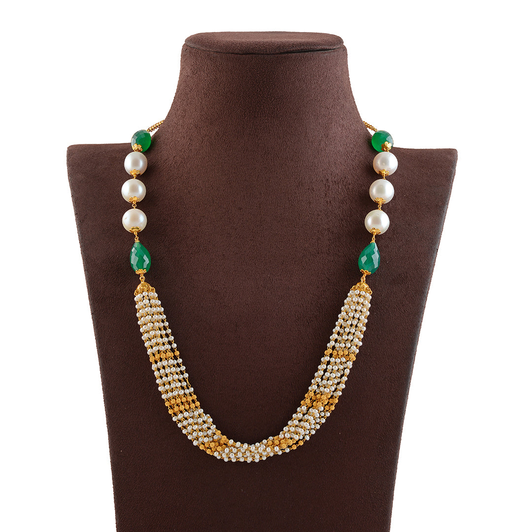 Artistic Gold Pearl Necklace With Beads - Krishna Jewellers Pearls and Gems