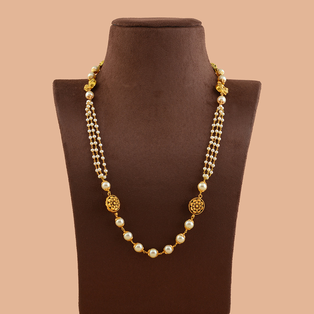 Grandiose Long Pearl Necklace in Gold - Krishna Jewellers Pearls and Gems