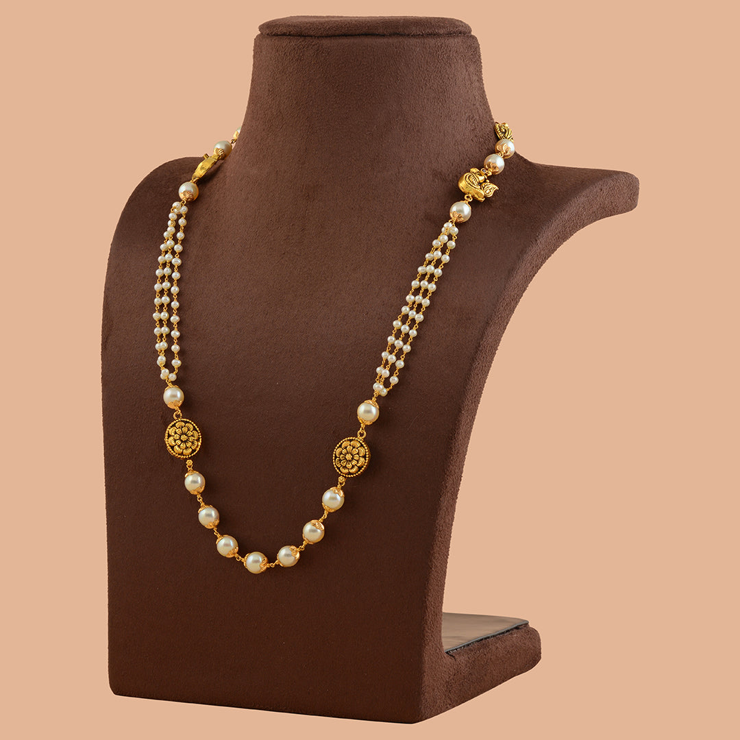 Grandiose Long Pearl Necklace in Gold - Krishna Jewellers Pearls and Gems