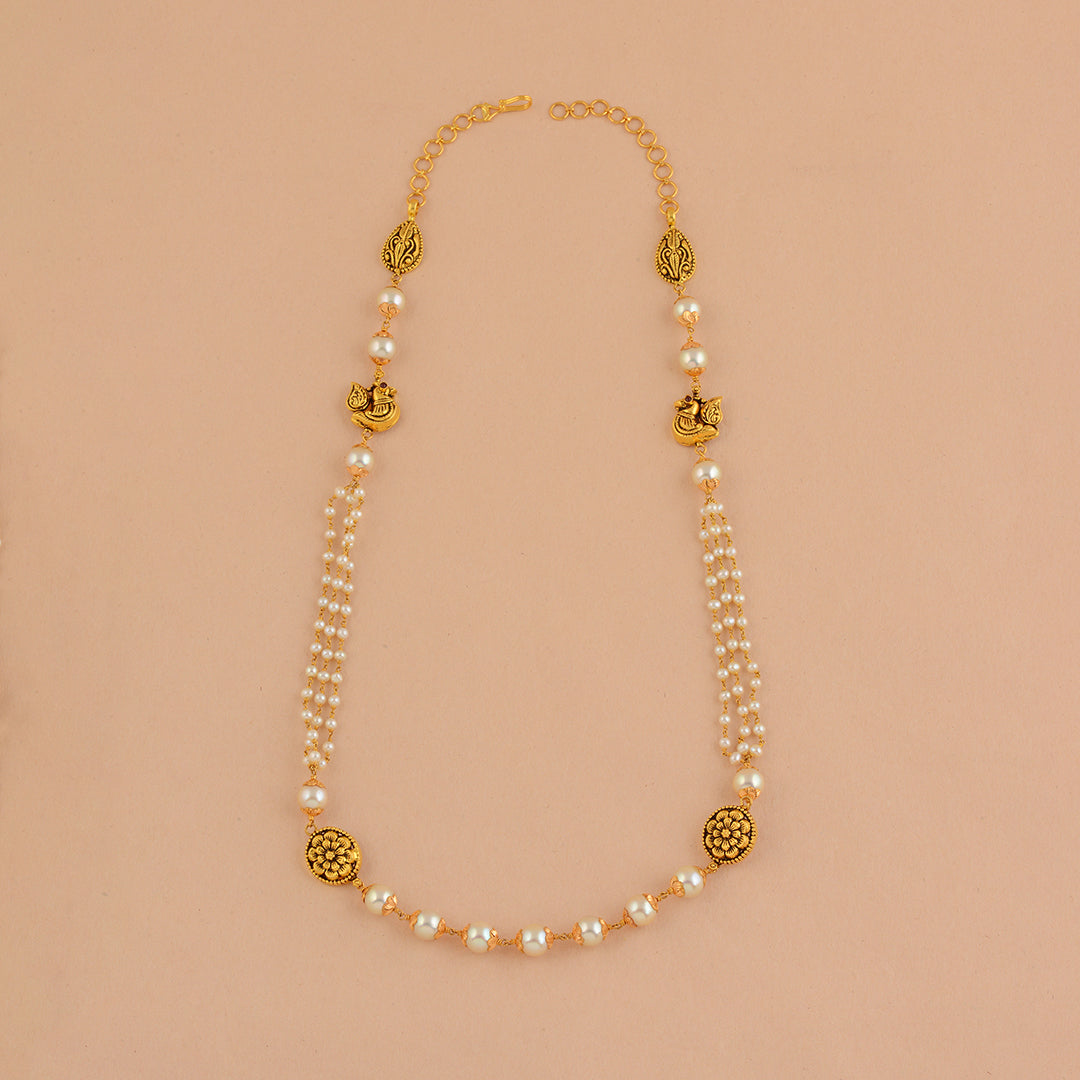 Grandiose Long Pearl Necklace in Gold - Krishna Jewellers Pearls and Gems
