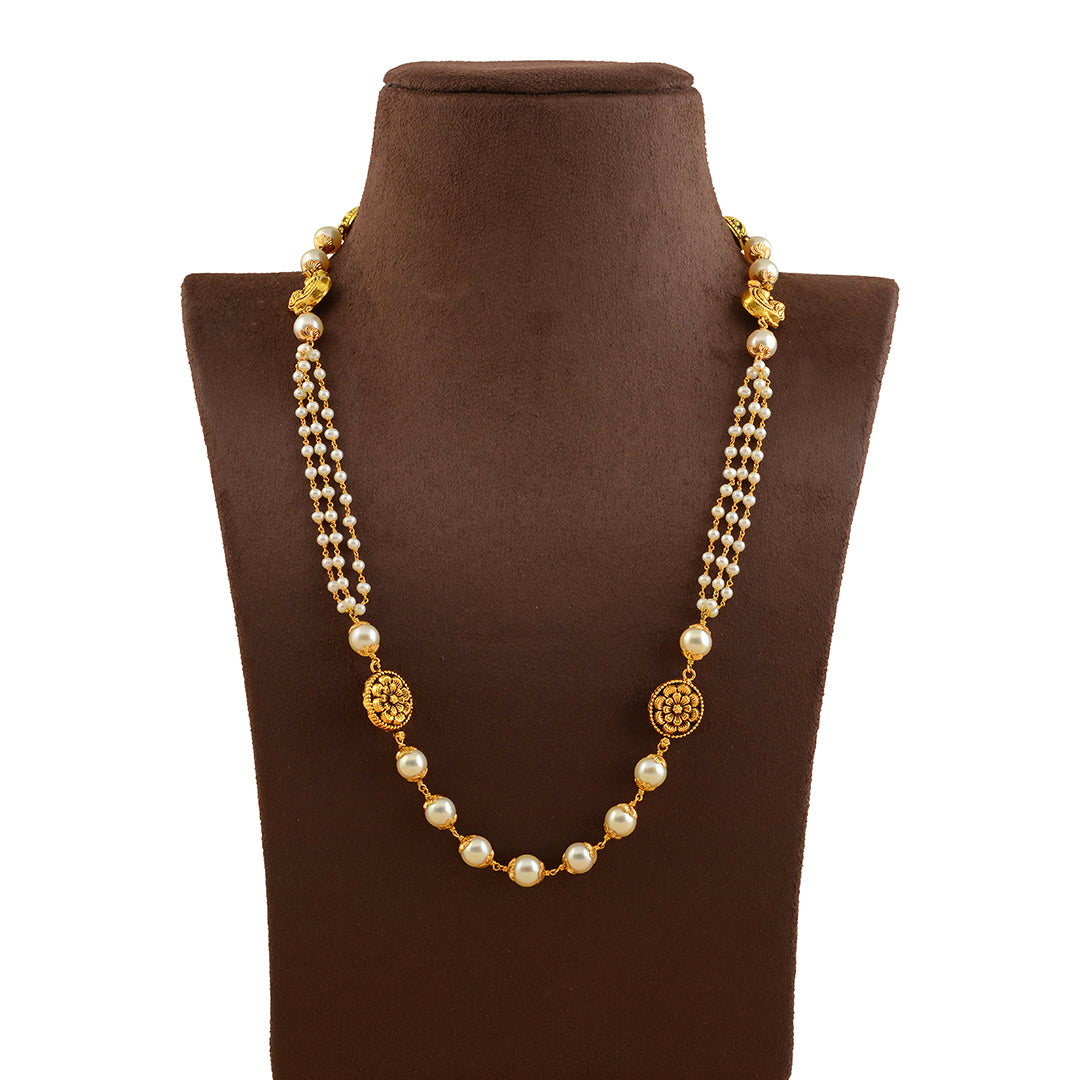Grandiose Long Pearl Necklace in Gold - Krishna Jewellers Pearls and Gems