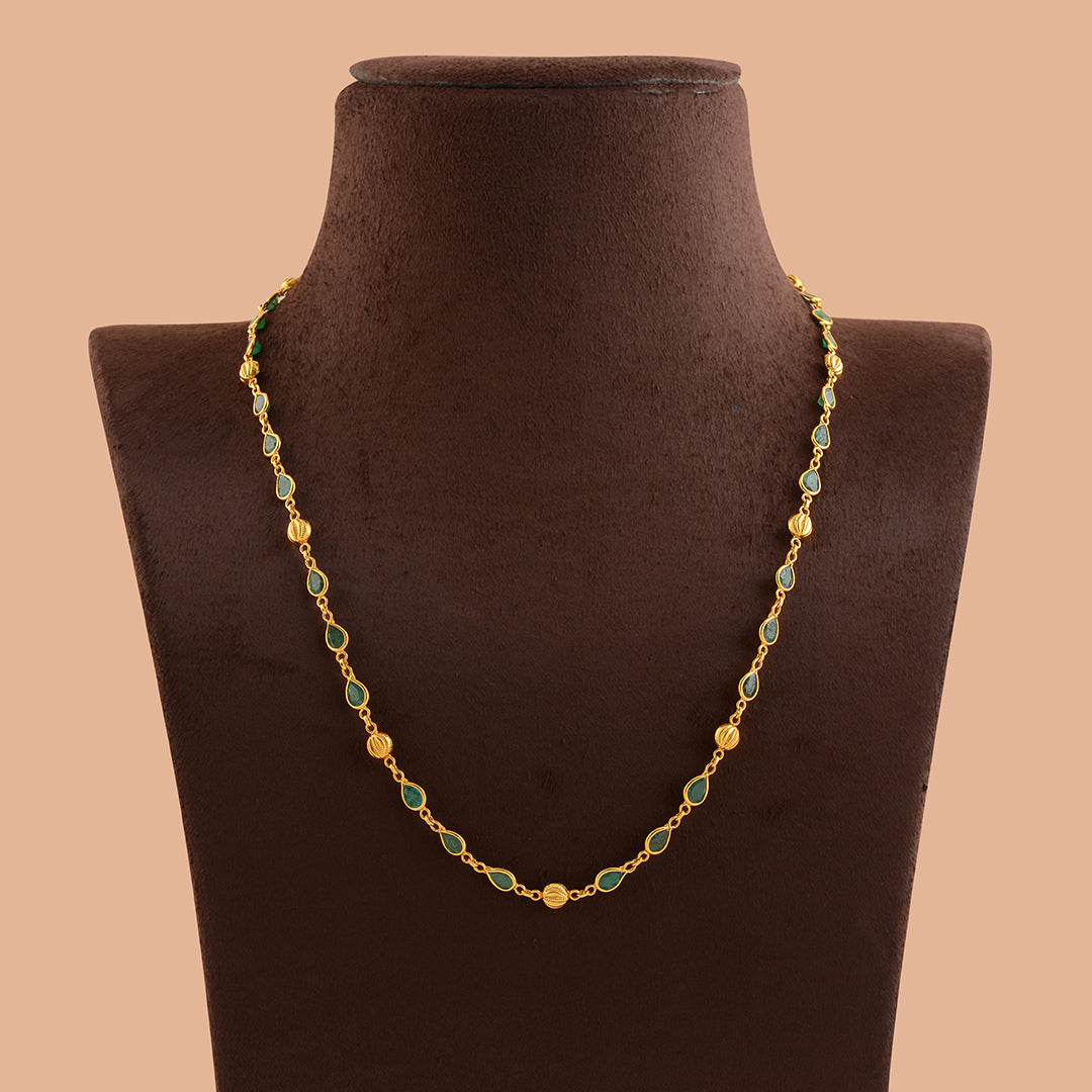 Precious  Emerald and Pearl Gold Chain - Krishna Jewellers Pearls and Gems