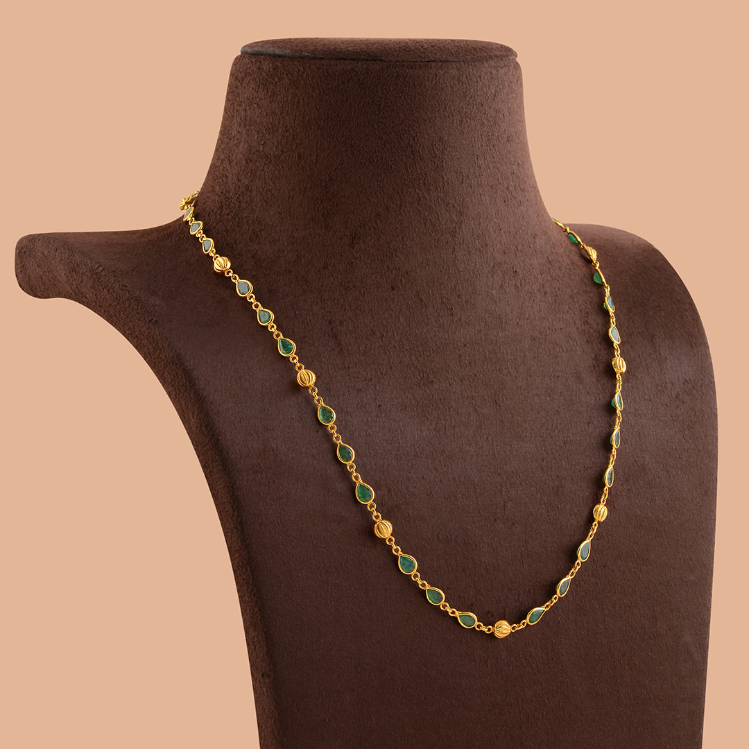 Precious  Emerald and Pearl Gold Chain - Krishna Jewellers Pearls and Gems