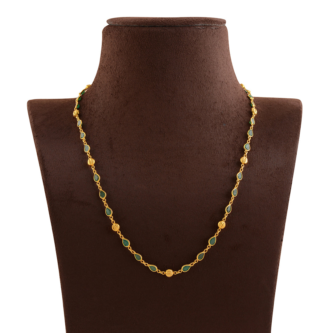 Precious  Emerald and Pearl Gold Chain - Krishna Jewellers Pearls and Gems
