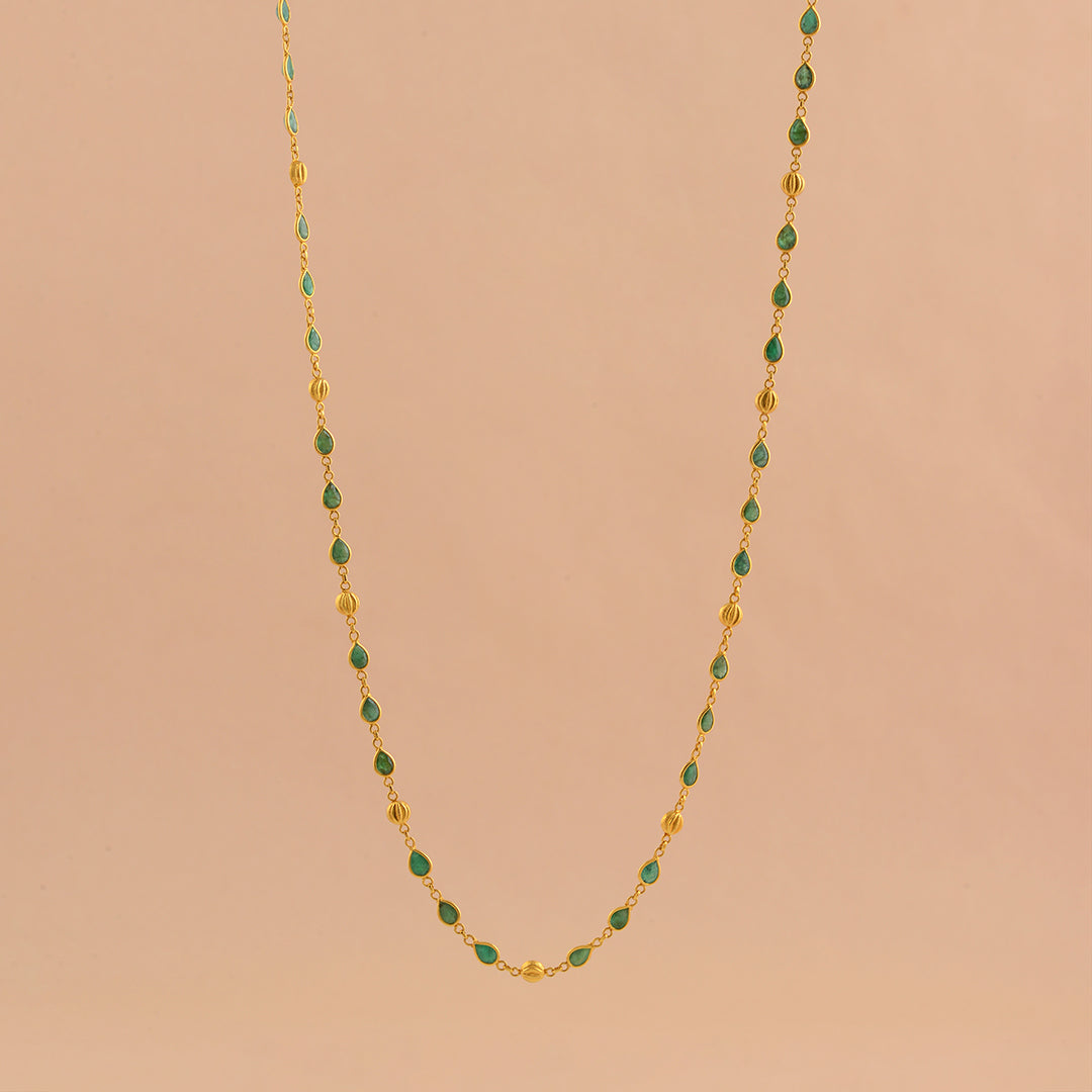 Precious  Emerald and Pearl Gold Chain - Krishna Jewellers Pearls and Gems