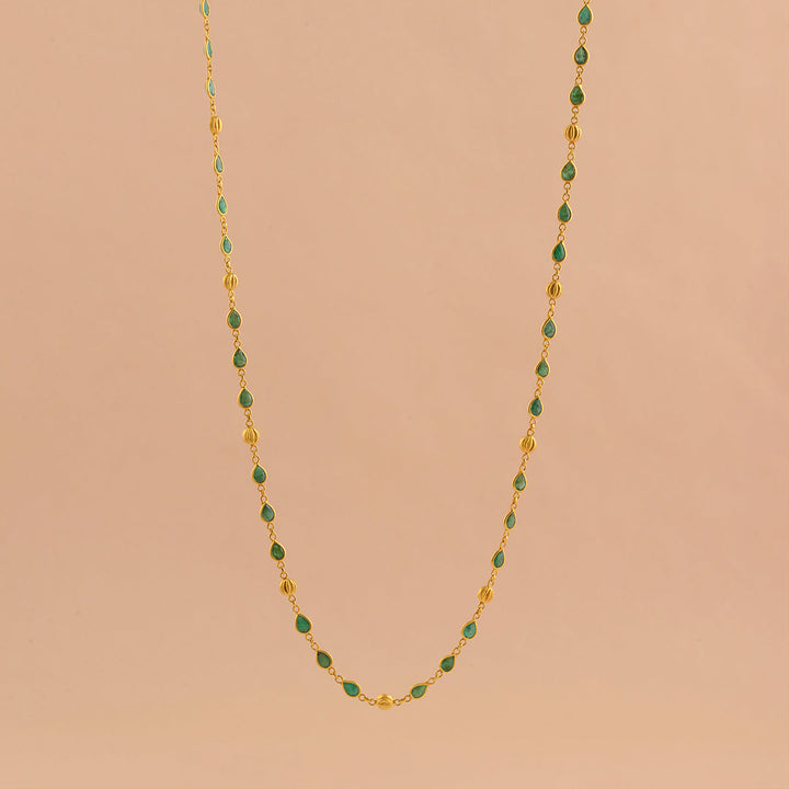 Precious  Emerald and Pearl Gold Chain - Krishna Jewellers Pearls and Gems