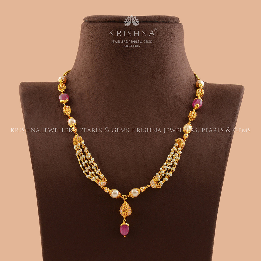 Ritzy Gold Pearl Necklace - Krishna Jewellers Pearls and Gems