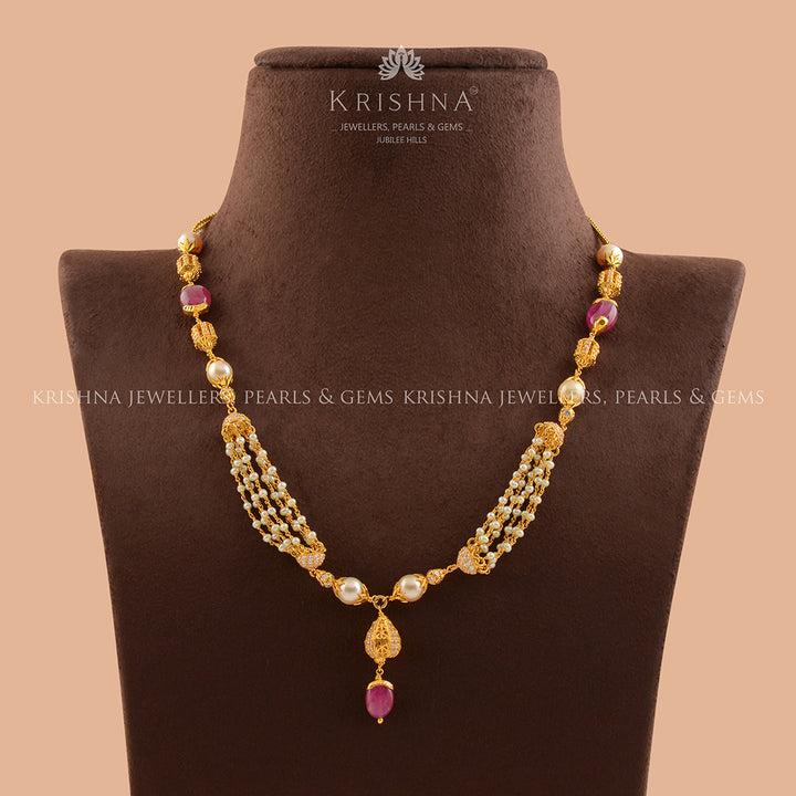 Ritzy Gold Pearl Necklace - Krishna Jewellers Pearls and Gems