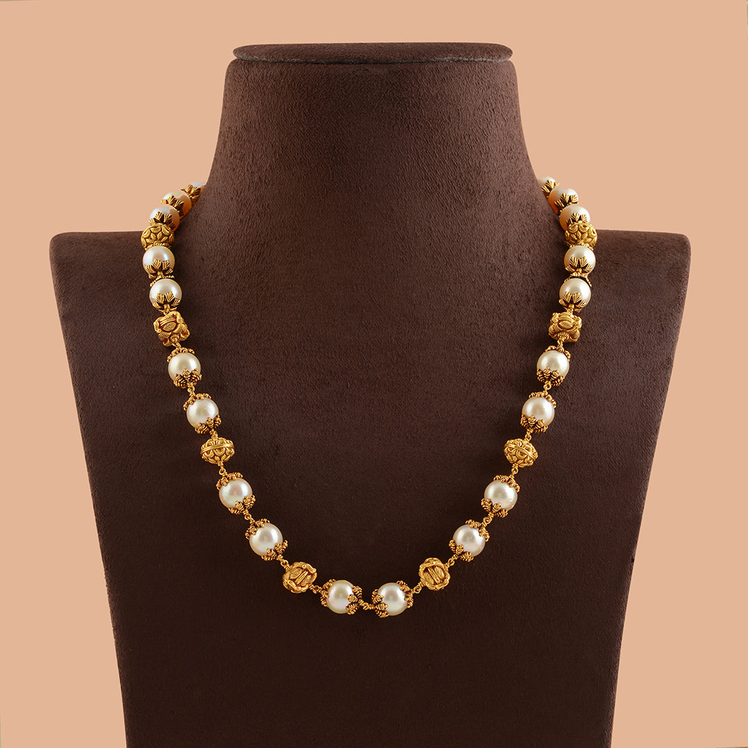 Oceanic Opulence: South Sea Pearl Necklace with Nakshi Balls - Krishna Jewellers Pearls and Gems